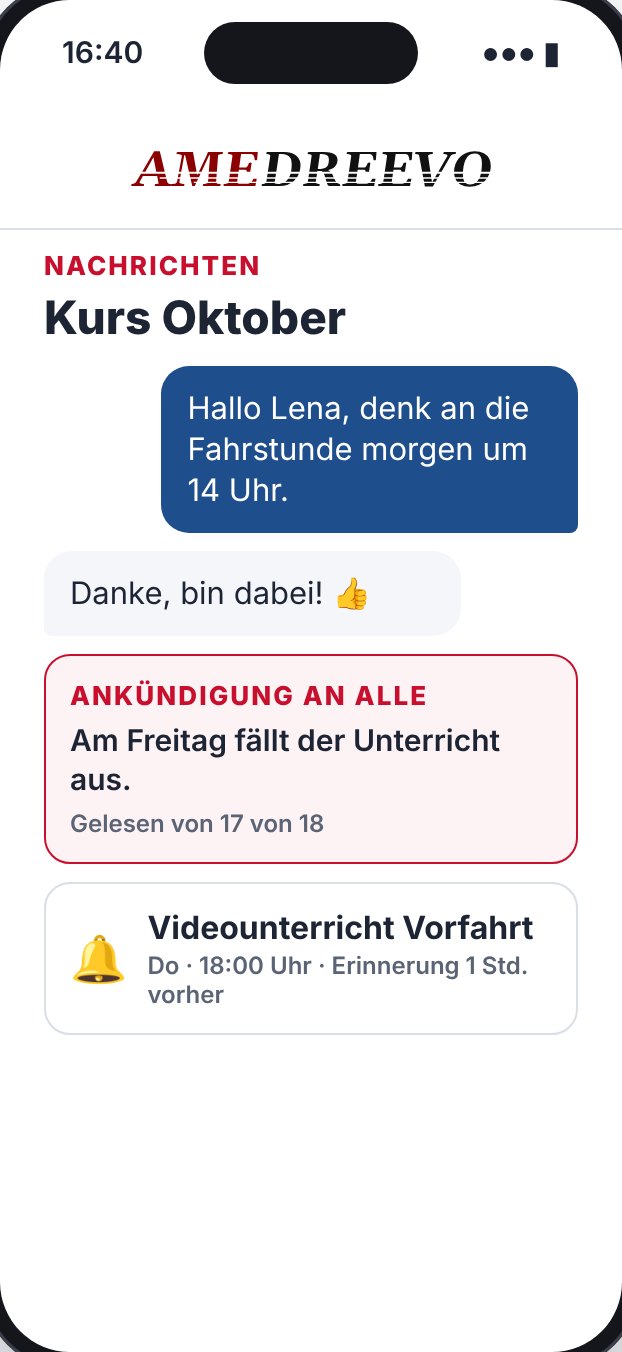 Nachrichten zwischen Fahrschule und Schülern